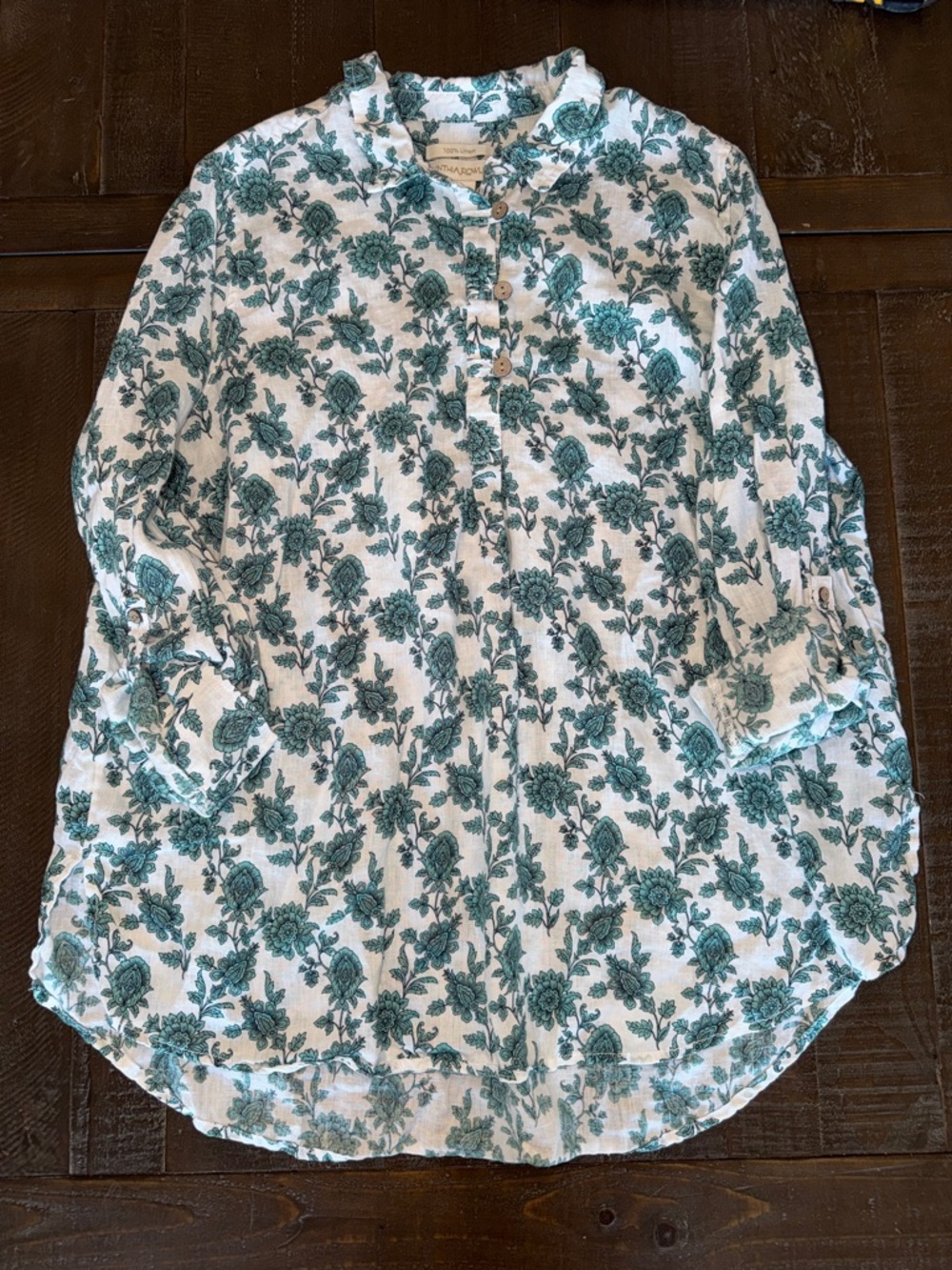 Cynthia Rowley Linen Tunic with Floral Print 3/4 Sleeves 1X